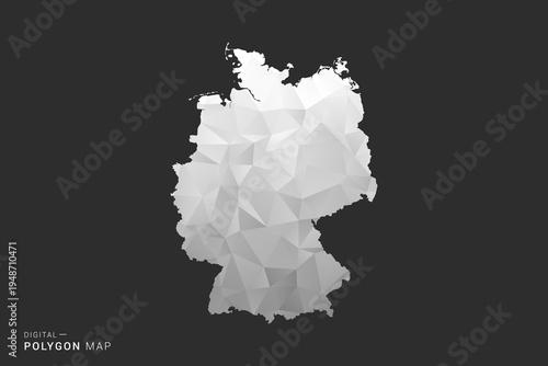 Germany Map - Polygon style vector illustration in black, gray and white low poly geometric design, minimal silhouette, isolated for infographic.