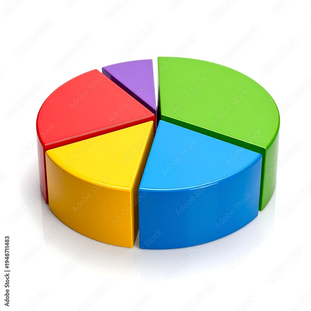 Obraz premium A 3D pie chart with five colorful sections