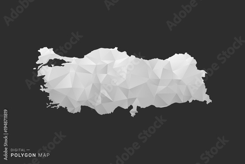Turkey Map - Polygon style vector illustration in black, gray and white low poly geometric design, minimal silhouette, isolated for infographic.