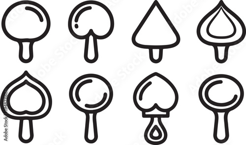 Illustration of various types of mushrooms with different cap shapes and stem structures Vector