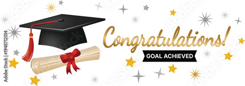 Congratulations on achieving your educational goal with a graduation cap and diploma in a celebratory setting