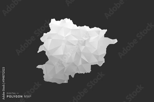 Andorra Map - Polygon style vector illustration in black, gray and white low poly geometric design, minimal silhouette, isolated for infographic.