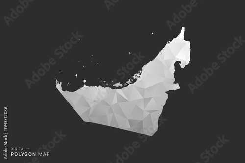 United Arab Emirates Map - Polygon style vector illustration in black, gray and white low poly geometric design, minimal silhouette, isolated for infographic.