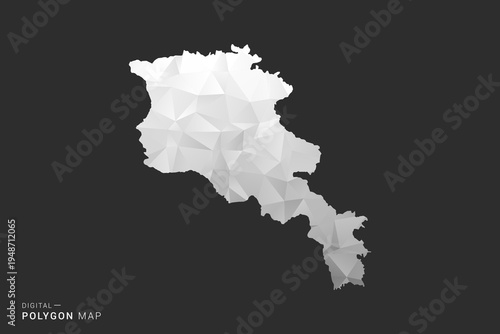 Armenia Map - Polygon style vector illustration in black, gray and white low poly geometric design, minimal silhouette, isolated for infographic.