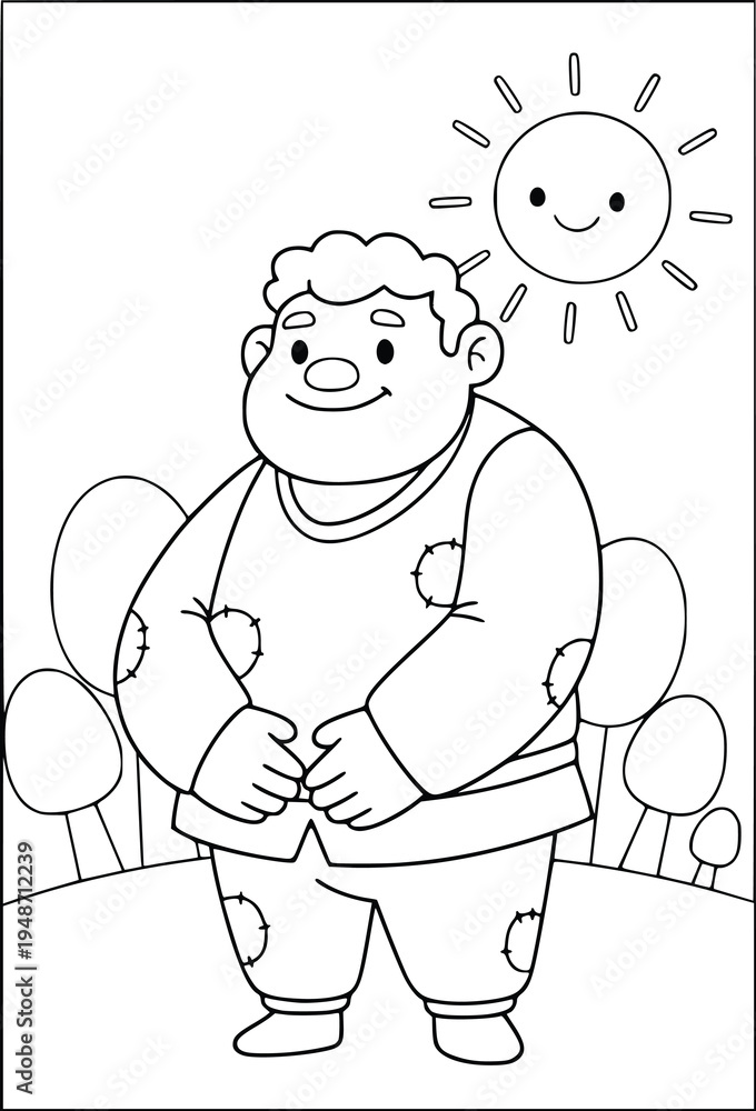 Fototapeta premium Illustrating a friendly large man standing in a sunny outdoor field scene