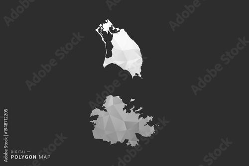 Antigua and Barbuda Map - Polygon style vector illustration in black, gray and white low poly geometric design, minimal silhouette, isolated for infographic.