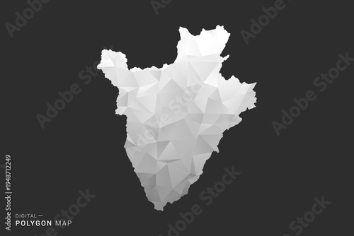 Burundi Map - Polygon style vector illustration in black, gray and white low poly geometric design, minimal silhouette, isolated for infographic.