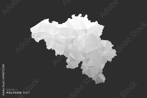 Belgium Map - Polygon style vector illustration in black, gray and white low poly geometric design, minimal silhouette, isolated for infographic.
