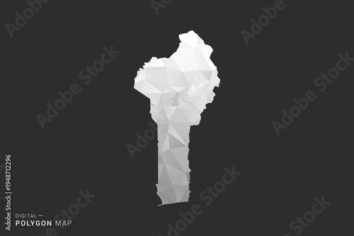 Benin Map - Polygon style vector illustration in black, gray and white low poly geometric design, minimal silhouette, isolated for infographic.