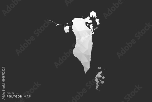 Bahrain Map - Polygon style vector illustration in black, gray and white low poly geometric design, minimal silhouette, isolated for infographic.