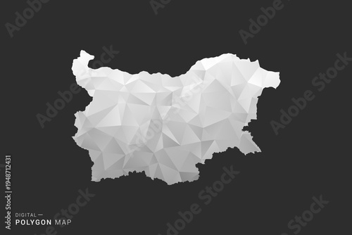 Bulgaria Map - Polygon style vector illustration in black, gray and white low poly geometric design, minimal silhouette, isolated for infographic.