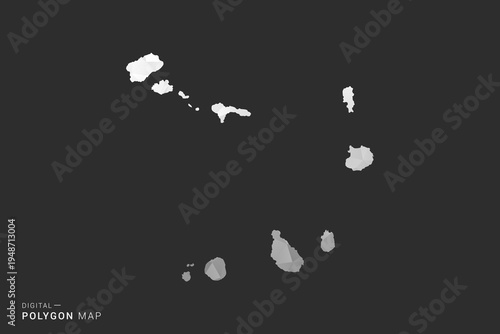 Cabo Verde Map - Polygon style vector illustration in black, gray and white low poly geometric design, minimal silhouette, isolated for infographic.