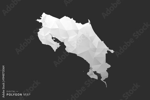 Costa Rica Map - Polygon style vector illustration in black, gray and white low poly geometric design, minimal silhouette, isolated for infographic.