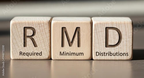 Plakat Understanding Required Minimum Distributions - RMD Explained on Wooden Blocks.