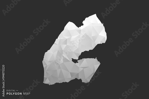Djibouti Map - Polygon style vector illustration in black, gray and white low poly geometric design, minimal silhouette, isolated for infographic.