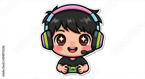 Cute Gamer Boy Character Emote Sticker Set, Cartoon Gaming Avatar Emoji Pack, Streaming Reaction Icons for Twitch Discord Vector