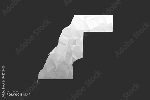 Western Sahara Map - Polygon style vector illustration in black, gray and white low poly geometric design, minimal silhouette, isolated for infographic.