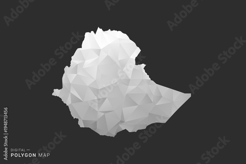 Ethiopia Map - Polygon style vector illustration in black, gray and white low poly geometric design, minimal silhouette, isolated for infographic.