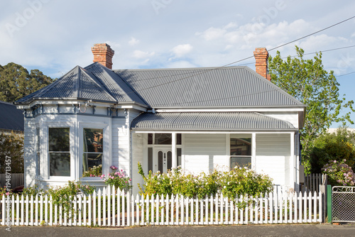 Historic vintage residential home seen from the street, south Hobart, Tasmania