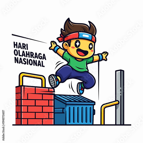 Child athlete jumping over obstacle during national sports day