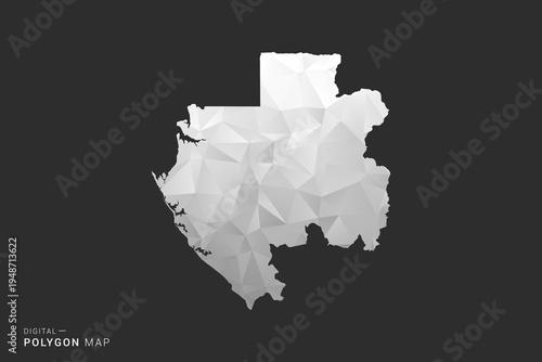 Gabon Map - Polygon style vector illustration in black, gray and white low poly geometric design, minimal silhouette, isolated for infographic.