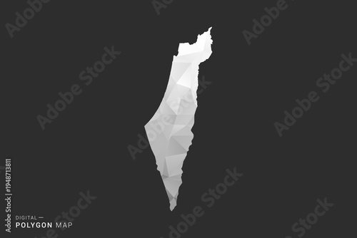 Palestine Map - Polygon style vector illustration in black, gray and white low poly geometric design, minimal silhouette, isolated for infographic.