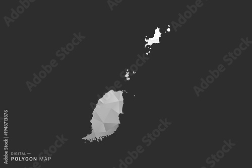Grenada Map - Polygon style vector illustration in black, gray and white low poly geometric design, minimal silhouette, isolated for infographic.