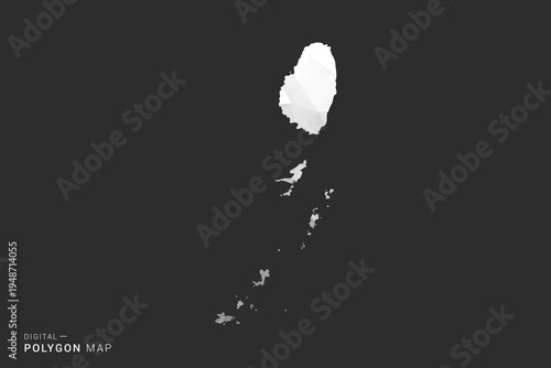 Saint Vincent and the Grenadines Map - Polygon style vector illustration in black, gray and white low poly geometric design, minimal silhouette, isolated for infographic.