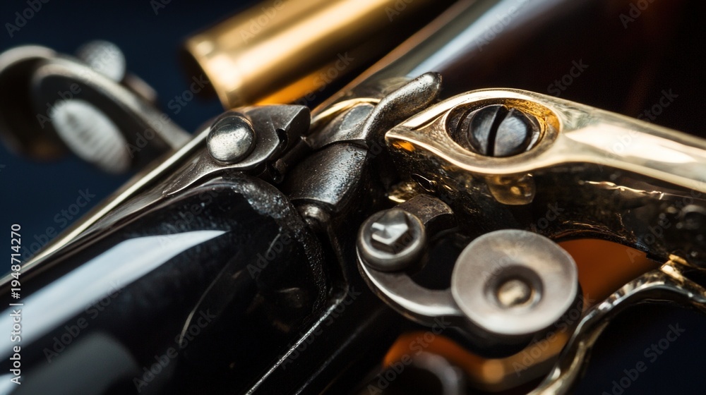 Obraz premium flintlock. Intricate metal parts of a mechanical device in close view. product launch decks, UI/UX mockups, designed for product launches and innovation pitches, used by customer success managers.