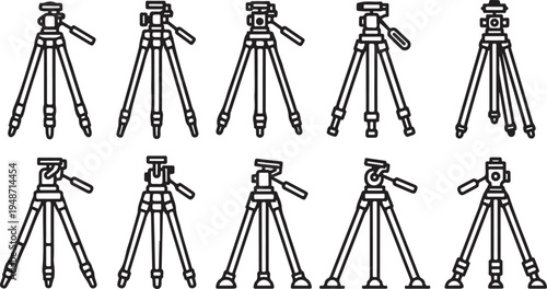 A collection of various tripod designs and configurations for photography equipment Vector