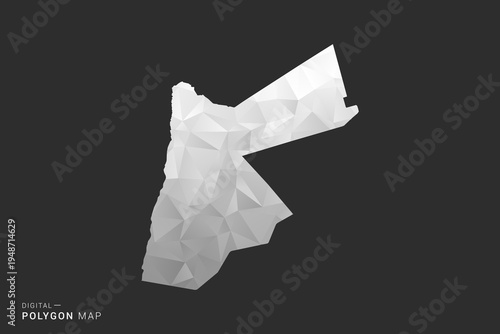 Jordan Map - Polygon style vector illustration in black, gray and white low poly geometric design, minimal silhouette, isolated for infographic.