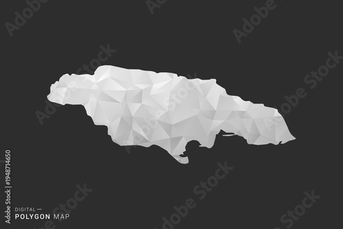 Jamaica Map - Polygon style vector illustration in black, gray and white low poly geometric design, minimal silhouette, isolated for infographic.