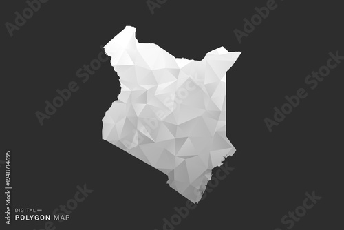 Kenya Map - Polygon style vector illustration in black, gray and white low poly geometric design, minimal silhouette, isolated for infographic.