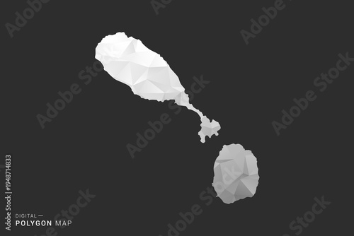 Saint Kitts and Nevis Map - Polygon style vector illustration in black, gray and white low poly geometric design, minimal silhouette, isolated for infographic.