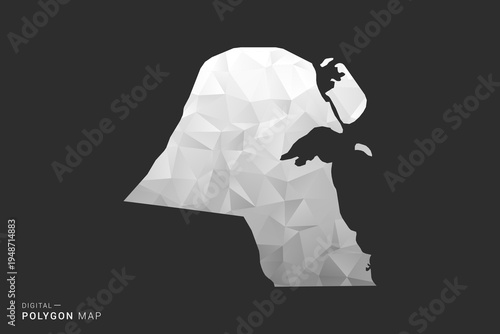 Kuwait Map - Polygon style vector illustration in black, gray and white low poly geometric design, minimal silhouette, isolated for infographic.