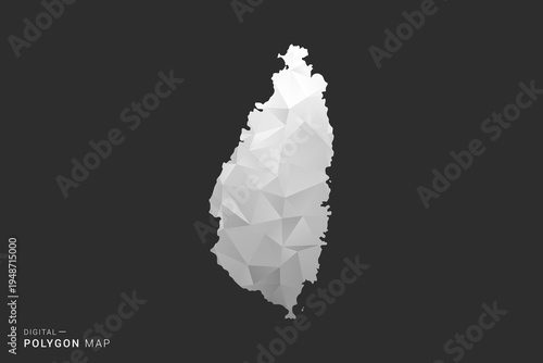 Saint Lucia Map - Polygon style vector illustration in black, gray and white low poly geometric design, minimal silhouette, isolated for infographic.