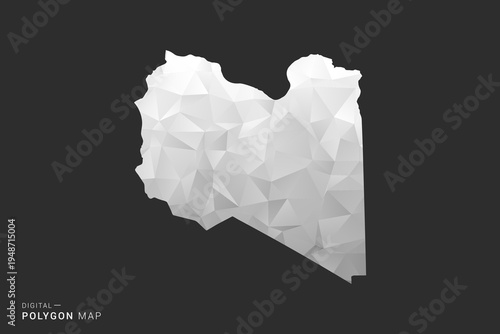Libya Map - Polygon style vector illustration in black, gray and white low poly geometric design, minimal silhouette, isolated for infographic.