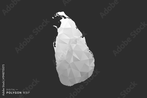 Sri Lanka Map - Polygon style vector illustration in black, gray and white low poly geometric design, minimal silhouette, isolated for infographic.