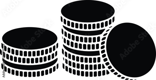 Black film reels stacked on top of each other in a creative arrangement