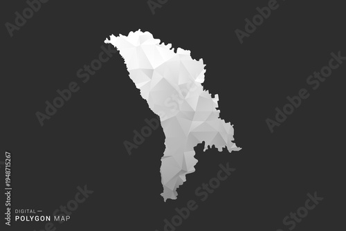Moldova Map - Polygon style vector illustration in black, gray and white low poly geometric design, minimal silhouette, isolated for infographic.
