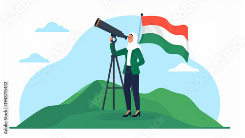 Career Success and Goal Achievement Concept with Woman Leader Using Telescope