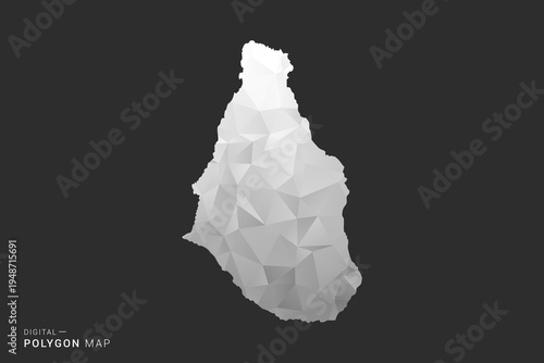 Montserrat Map - Polygon style vector illustration in black, gray and white low poly geometric design, minimal silhouette, isolated for infographic.