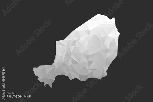 Niger Map - Polygon style vector illustration in black, gray and white low poly geometric design, minimal silhouette, isolated for infographic.