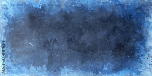 A dark abstract blue grunge background with a textured pattern of smoke and clouds blending into deep water under a stormy night sky