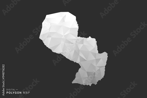 Paraguay Map - Polygon style vector illustration in black, gray and white low poly geometric design, minimal silhouette, isolated for infographic.