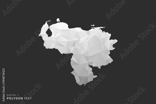 Venezuela Map - Polygon style vector illustration in black, gray and white low poly geometric design, minimal silhouette, isolated for infographic.