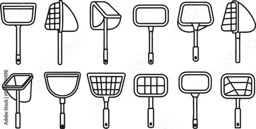 Assorted fly swatters with different head shapes and net designs Vector