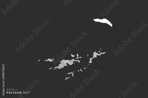 British Virgin Islands Map - Polygon style vector illustration in black, gray and white low poly geometric design, minimal silhouette, isolated for infographic.