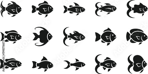 Black fish silhouettes on white background aquatic animals 1
