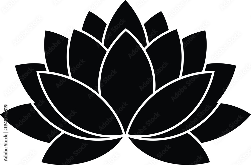 Obraz premium Black lotus flower with white outline symbol